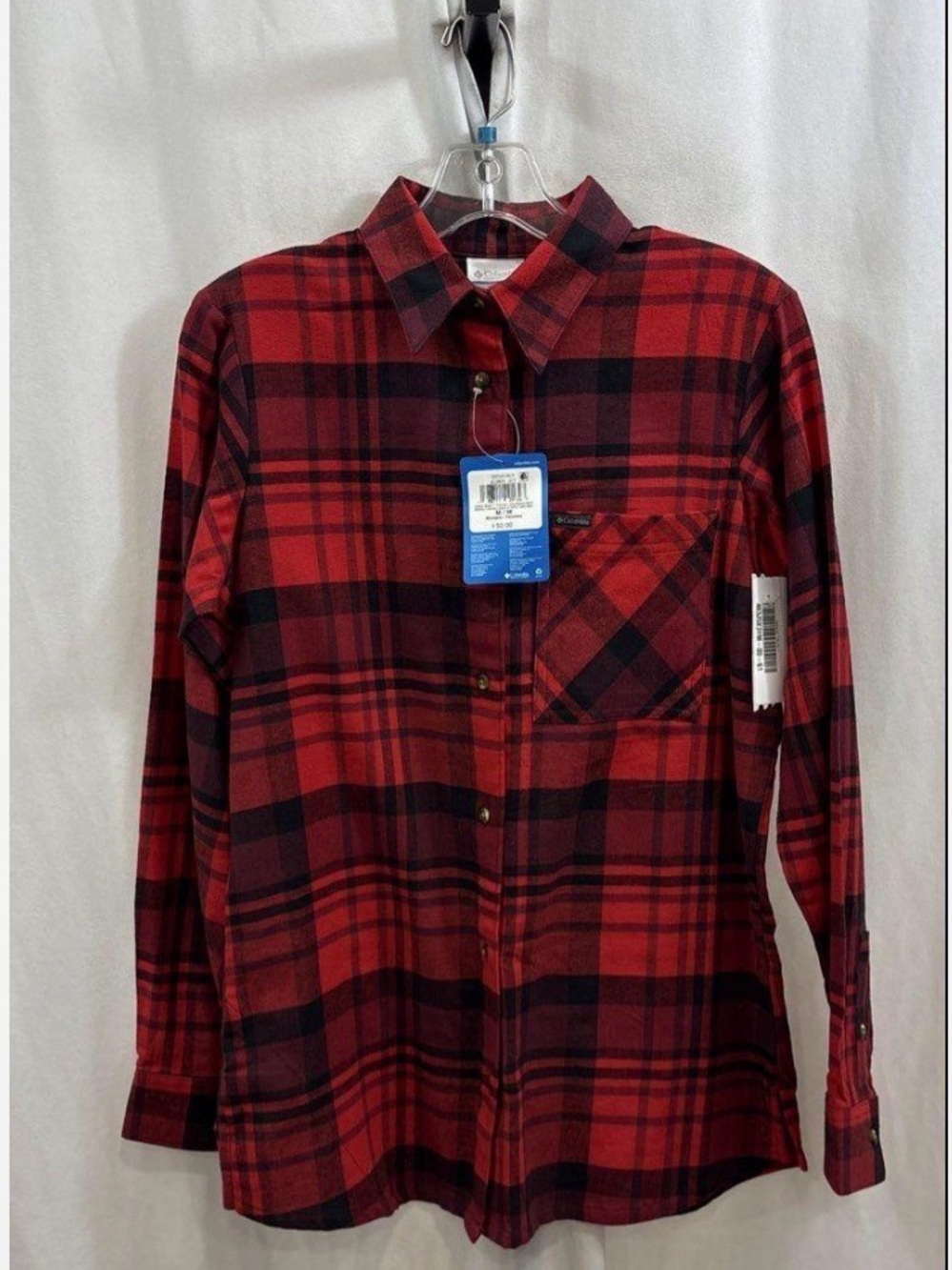 Columbia Red and Black Plaid Button-Down Shirt